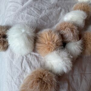 Fur Pom Pom Scarf- White & Tan